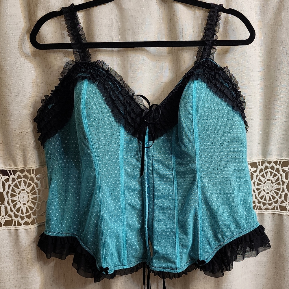 Cacique Teal & Black Lace Bustier